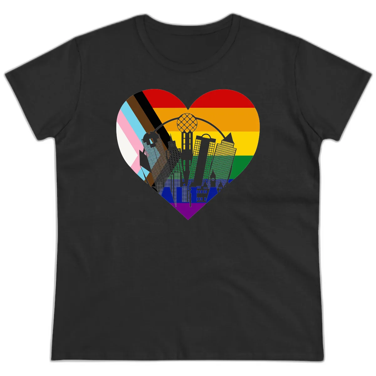 Urban Pride Skyline Heart Ladies Tee in Black