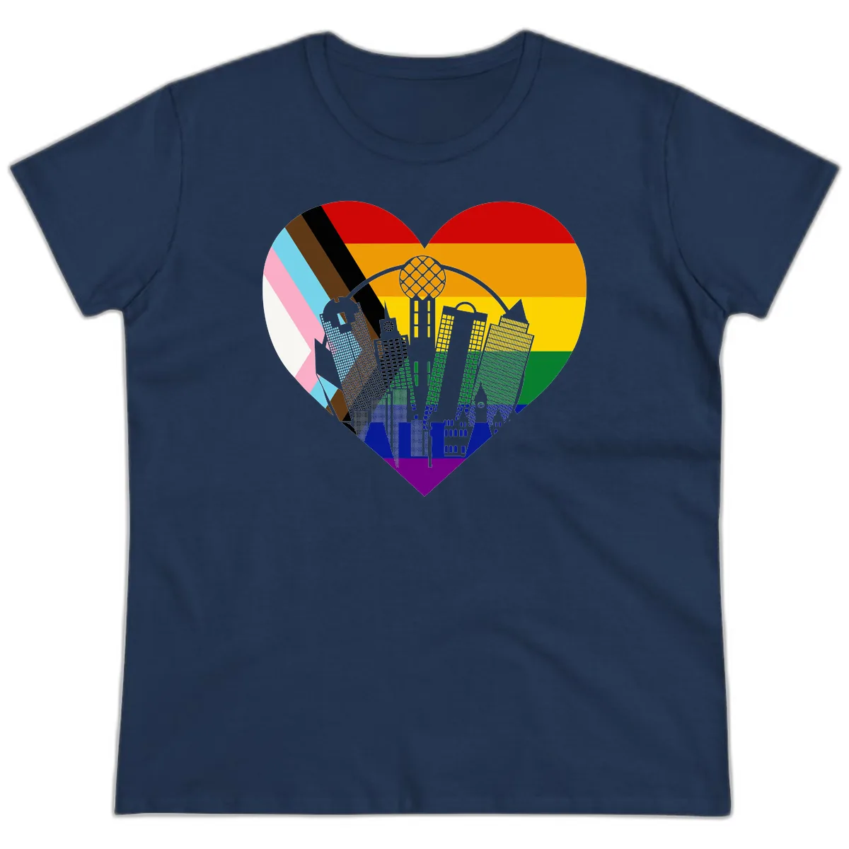 Urban Pride Skyline Heart Ladies Tee in Navy