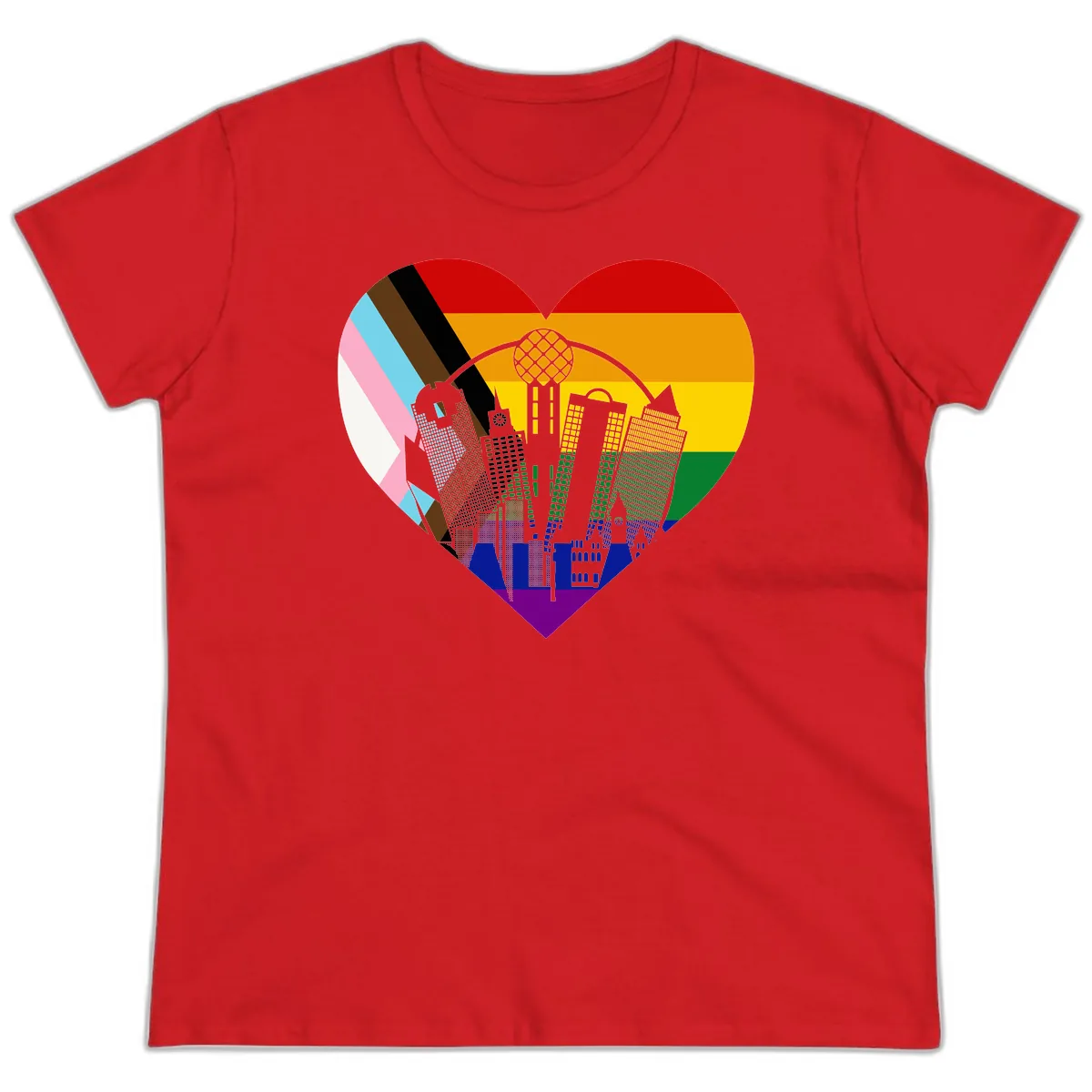 Urban Pride Skyline Heart Ladies Tee in Red