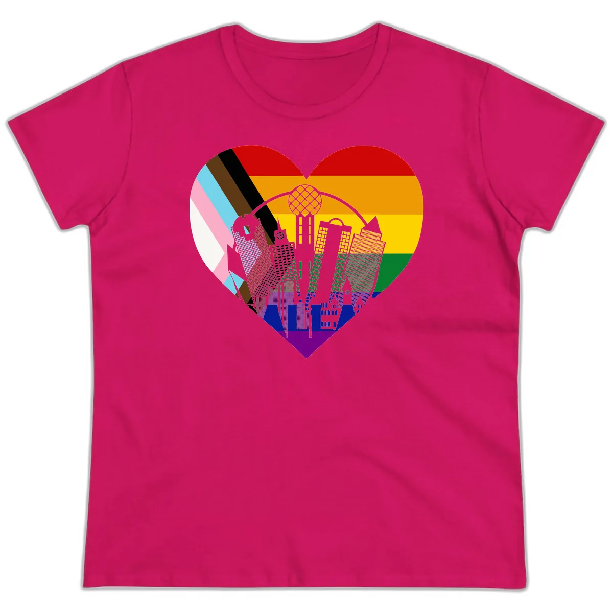 Urban Pride Skyline Heart Ladies Tee in Heliconia