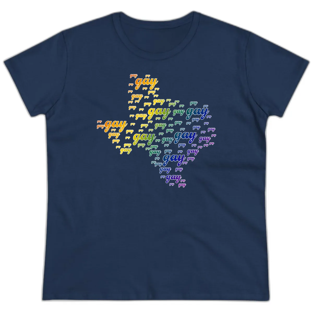 Gay Pride Word Cloud Map Ladies Tee in Navy