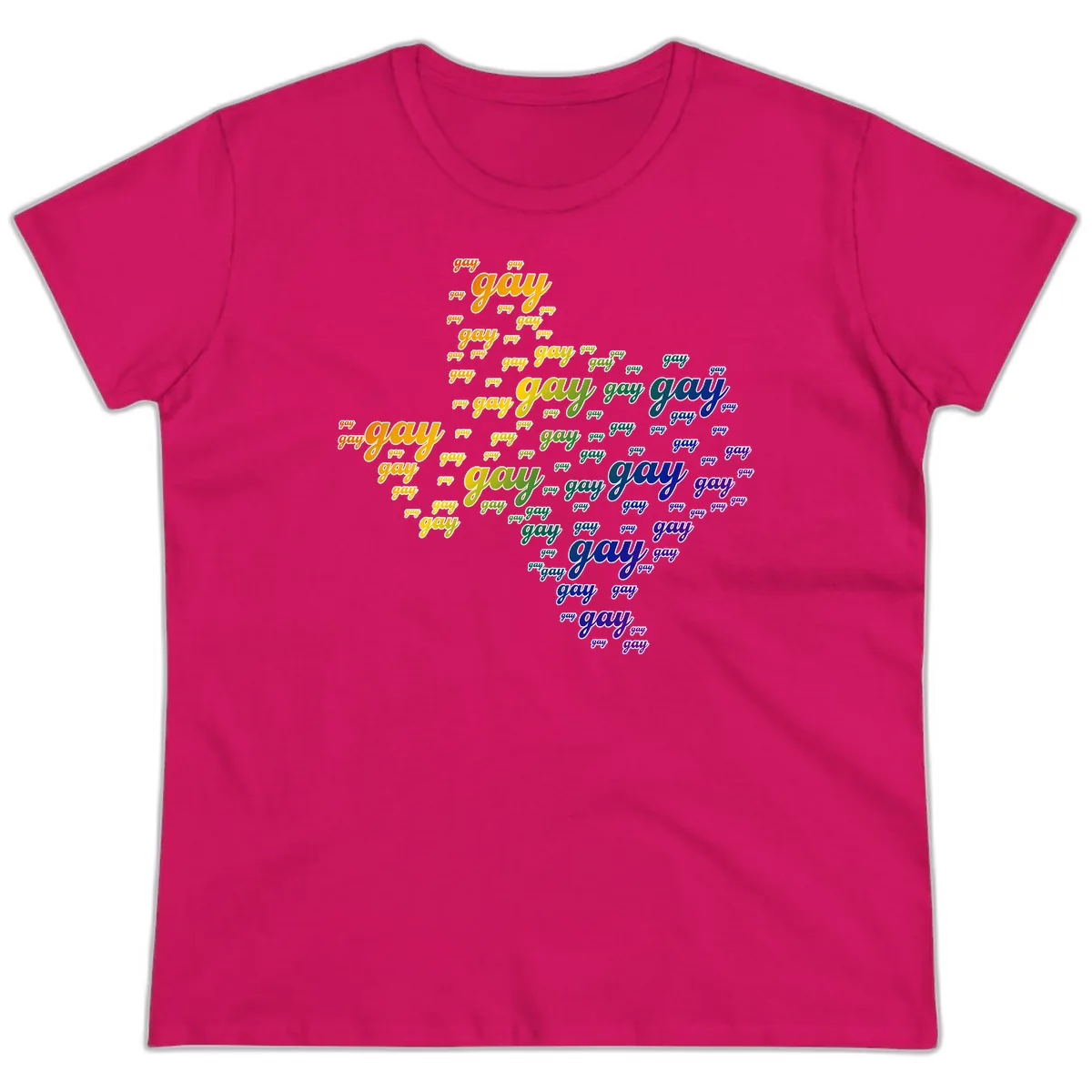 Gay Pride Word Cloud Map Ladies Tee in Heliconia