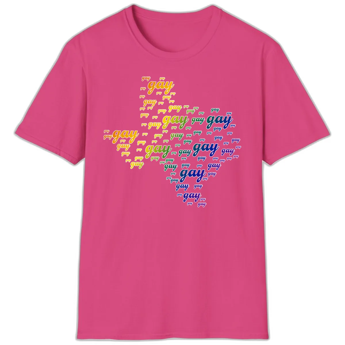 Gay Pride Word Cloud Map T-Shirt in Heliconia