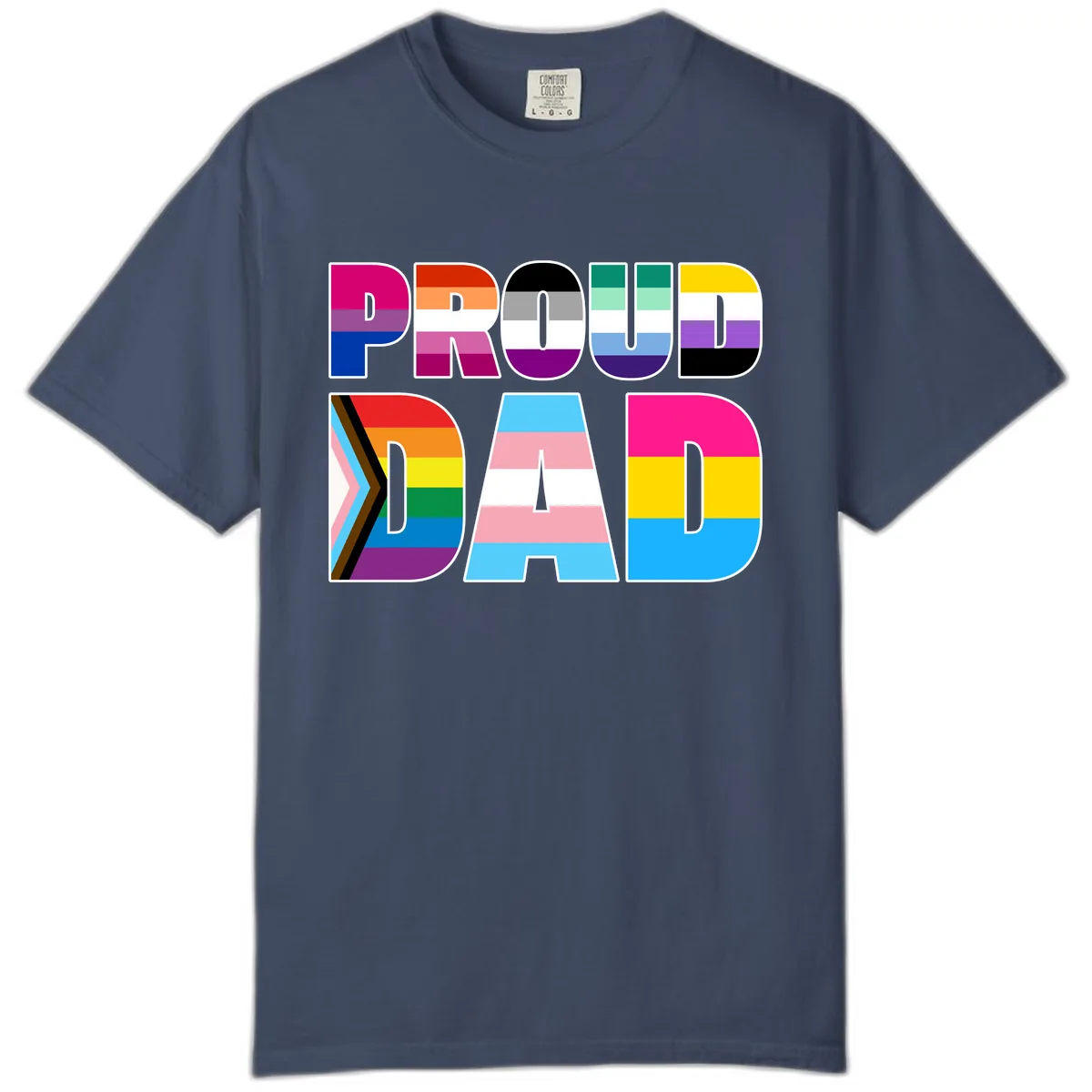 Pride Dad Colorful Letters Comfort Color in Midnight