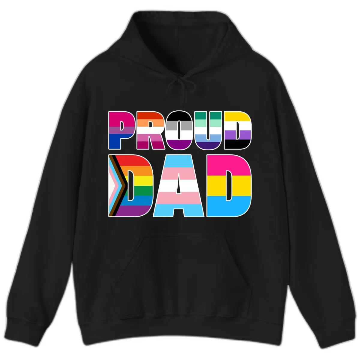 Pride Dad Colorful Letters Hoodie in Black