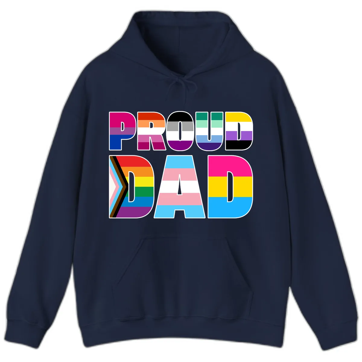 Pride Dad Colorful Letters Hoodie in Navy