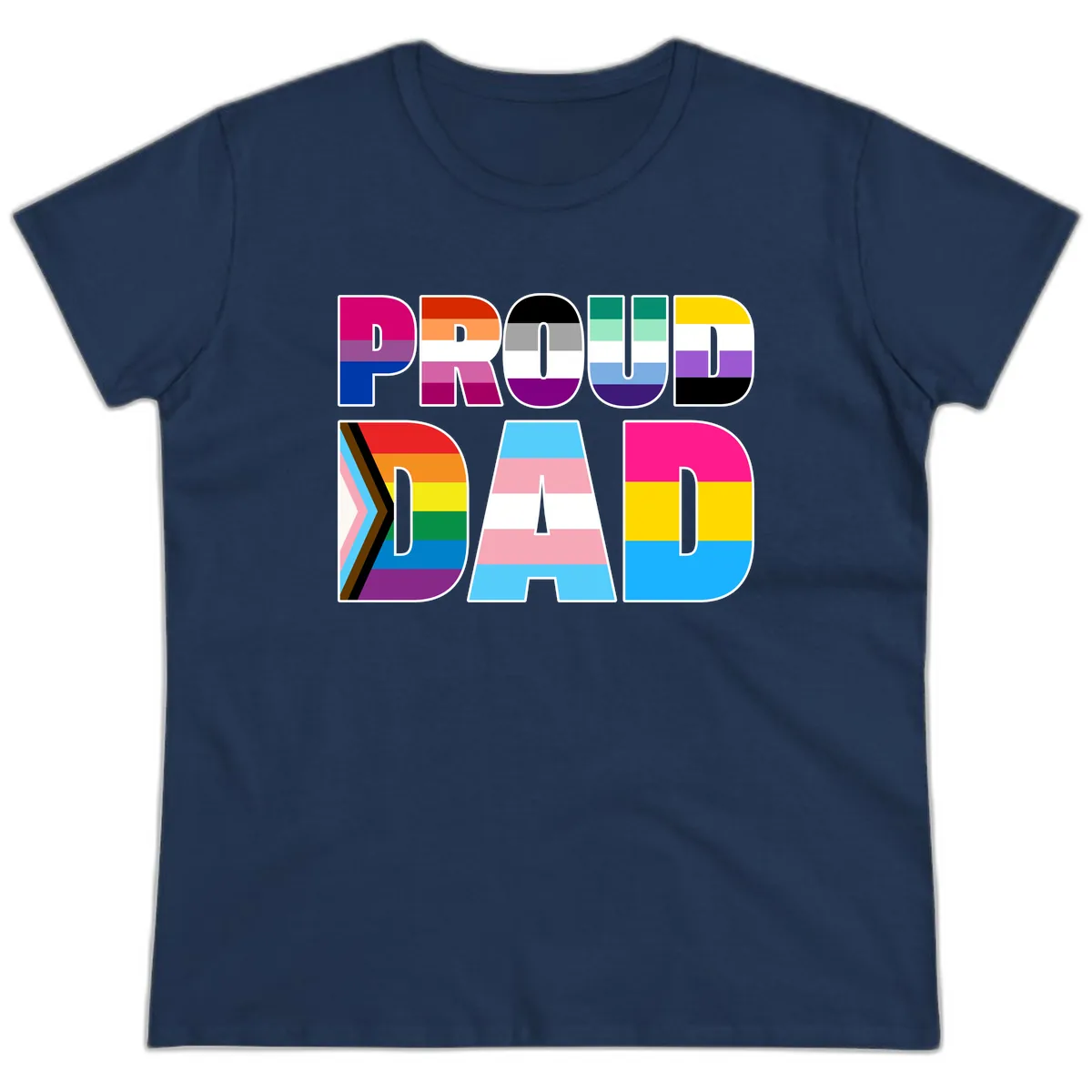 Pride Dad Colorful Letters Ladies Tee in Navy