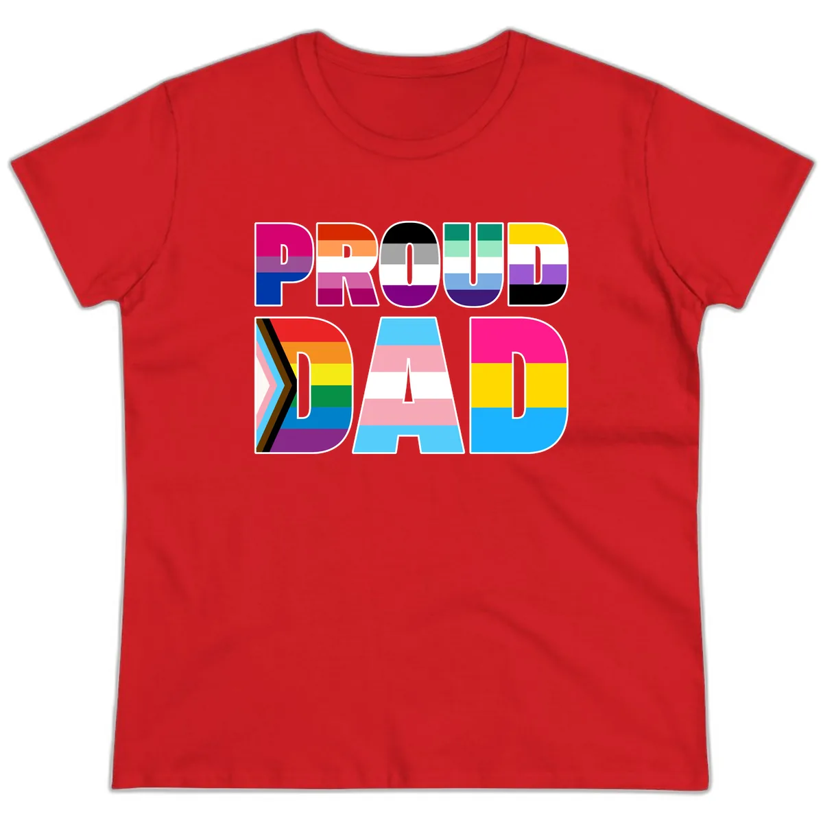 Pride Dad Colorful Letters Ladies Tee in Red