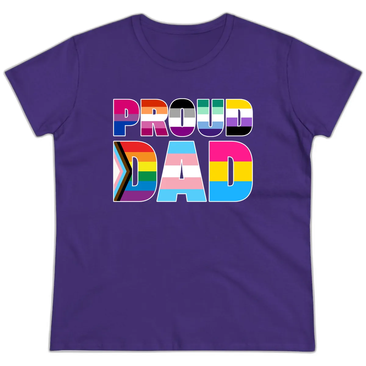 Pride Dad Colorful Letters Ladies Tee in Purple