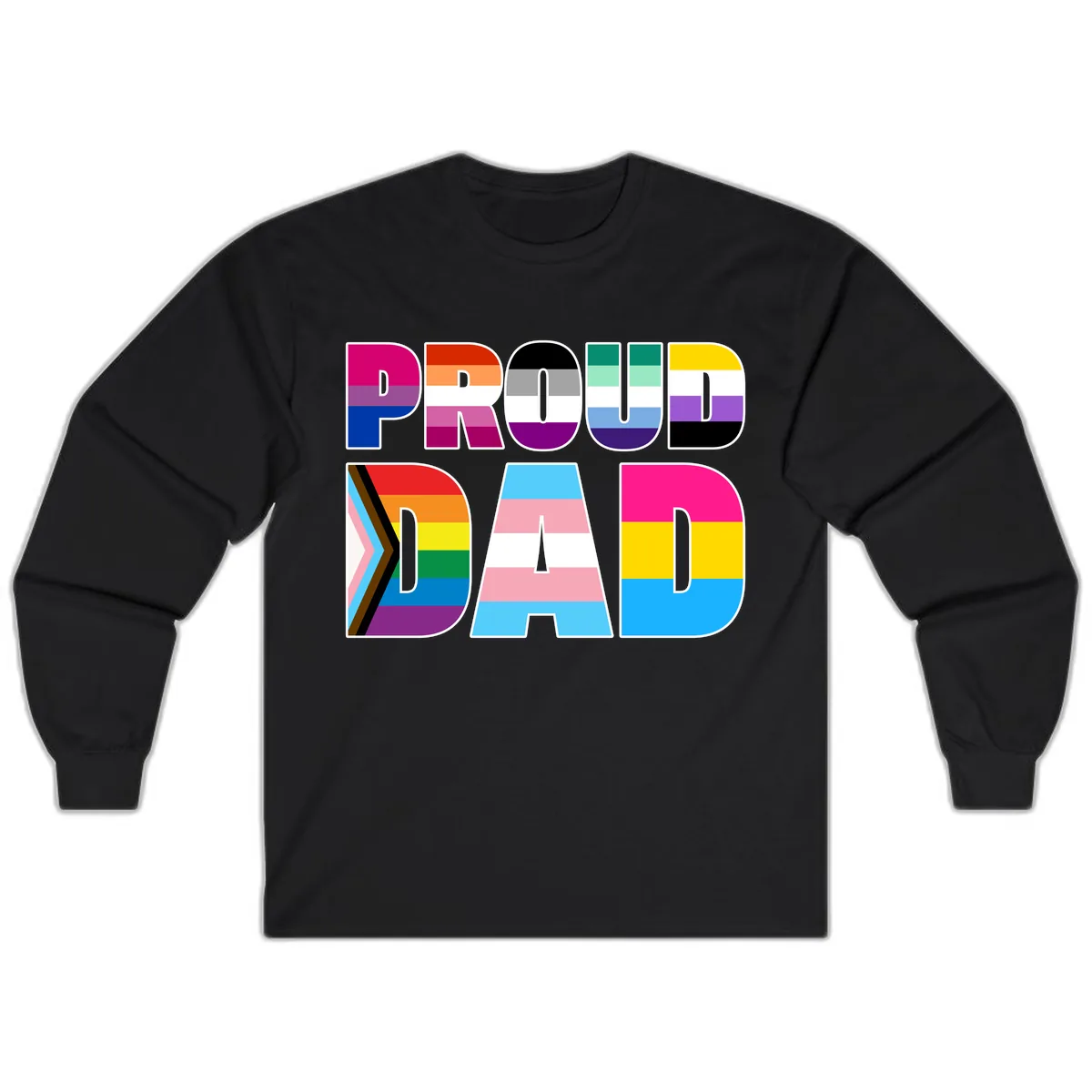 Pride Dad Colorful Letters Long Sleeve in Black