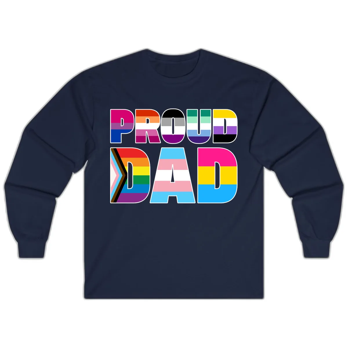 Pride Dad Colorful Letters Long Sleeve in Navy
