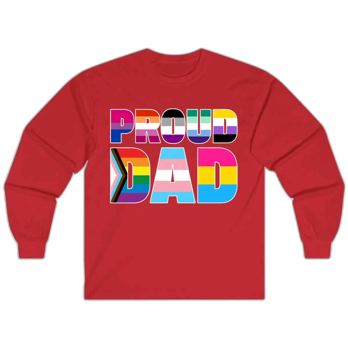 Pride Dad Colorful Letters Long Sleeve in Red