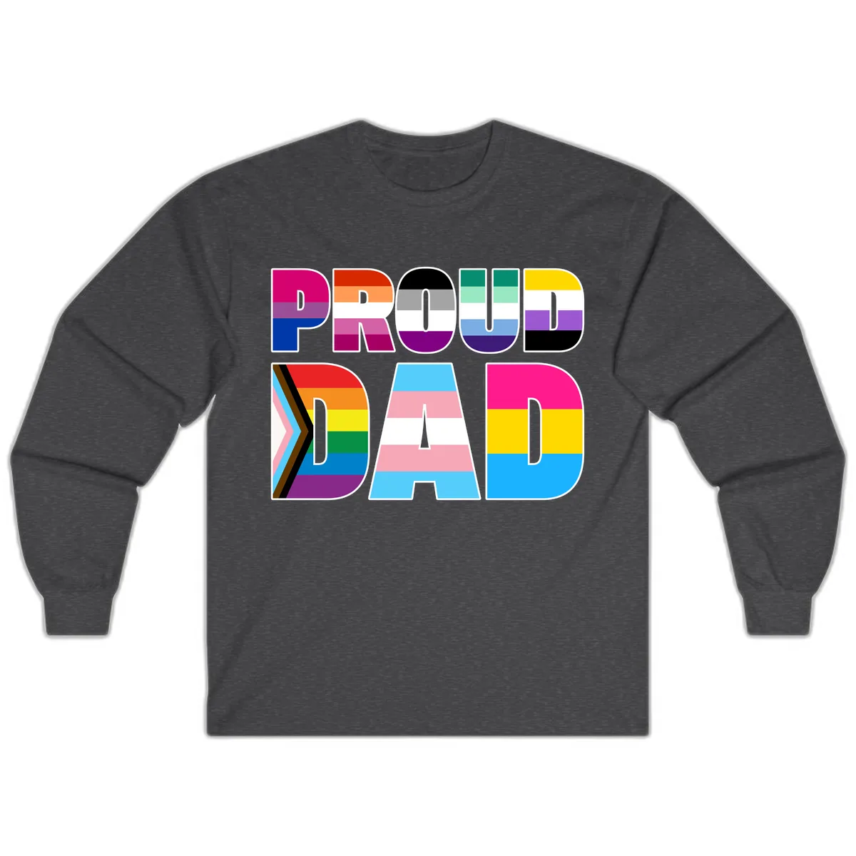 Pride Dad Colorful Letters Long Sleeve in Dark Heather
