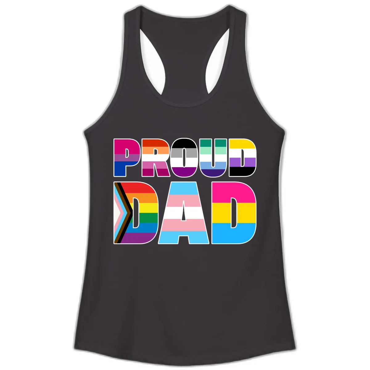 Pride Dad Colorful Letters Ladies Tank in Black