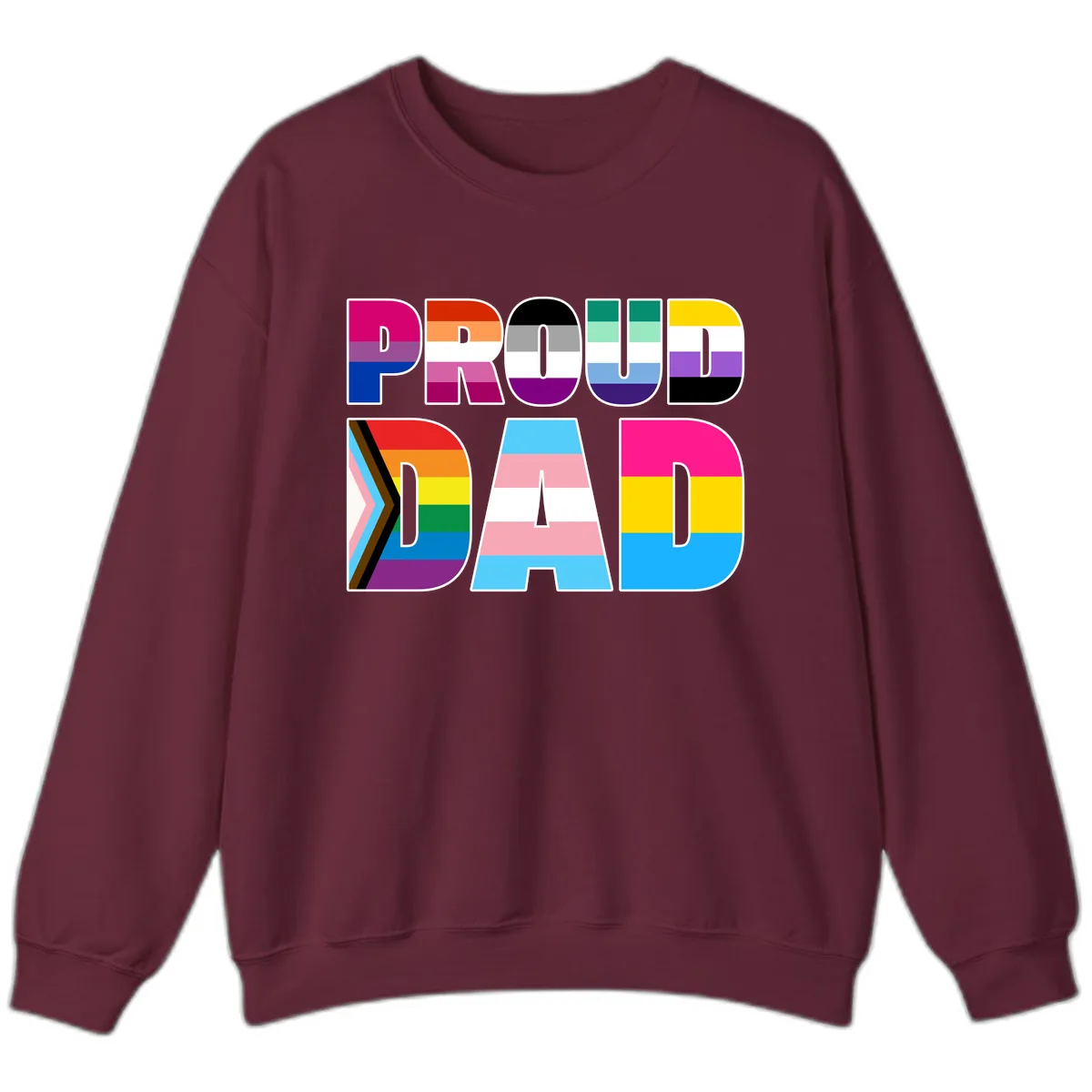Pride Dad Colorful Letters Sweatshirt in Maroon
