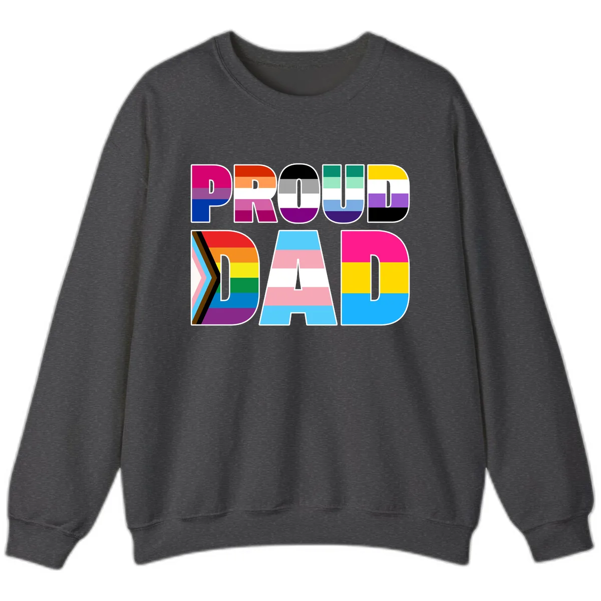 Pride Dad Colorful Letters Sweatshirt in Dark Heather