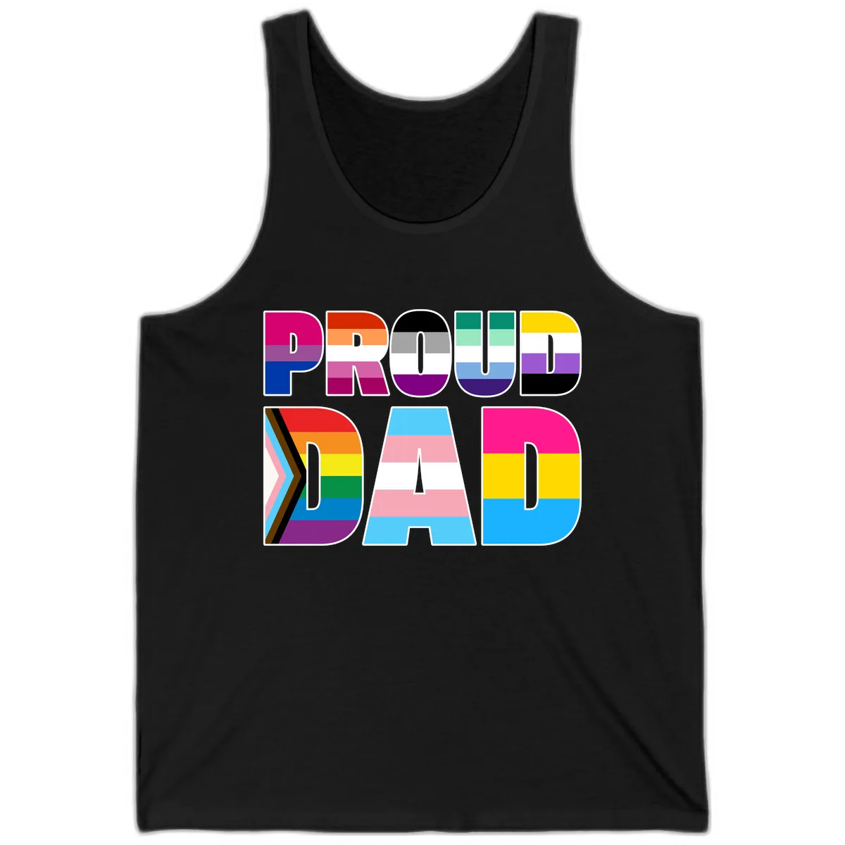 Pride Dad Colorful Letters Tank in Black