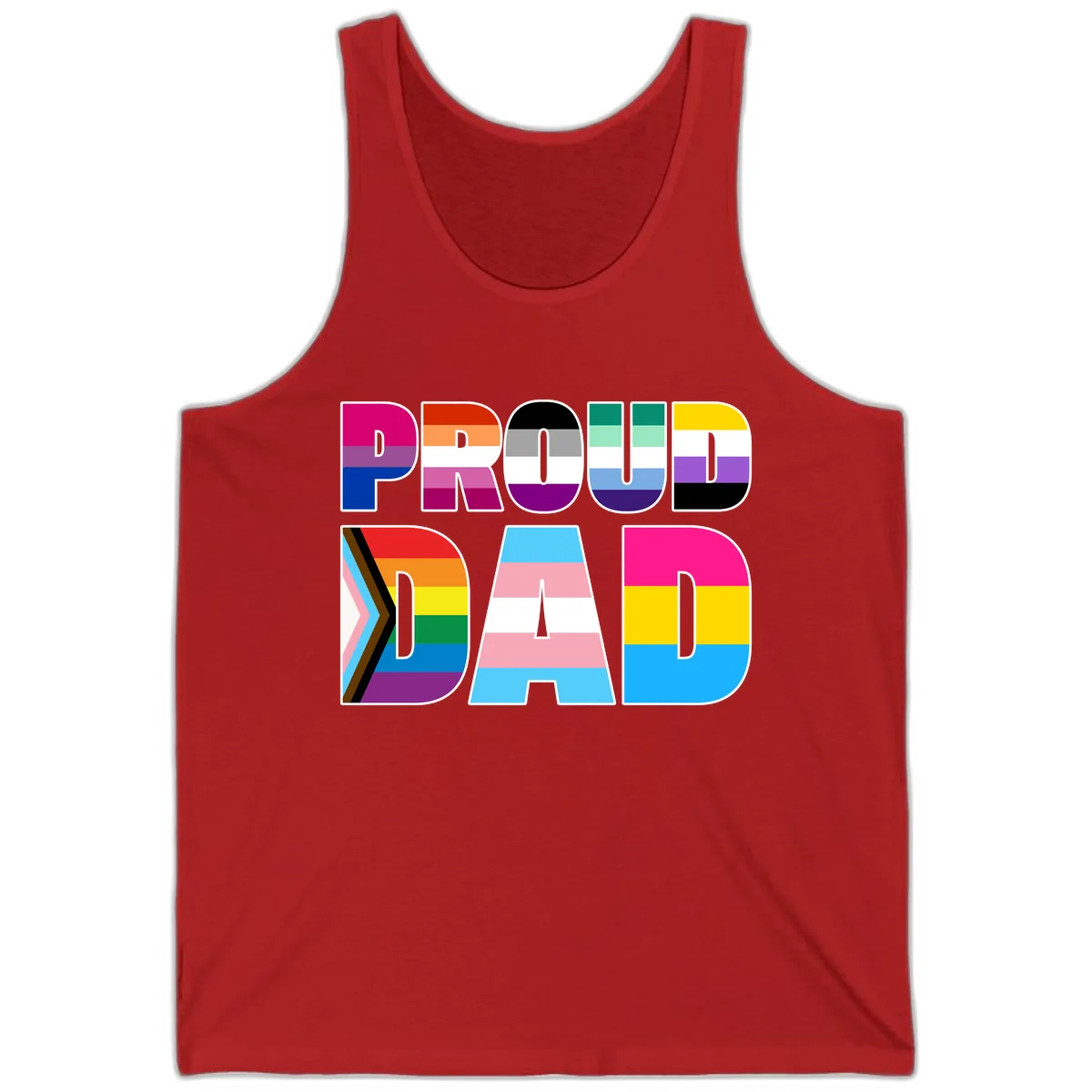 Pride Dad Colorful Letters Tank in Red