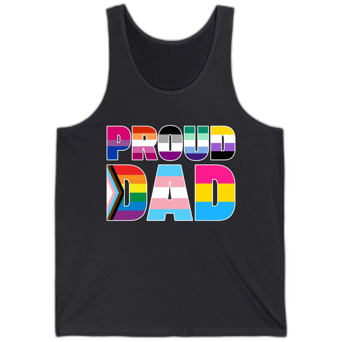 Pride Dad Colorful Letters Tank in Dark Grey