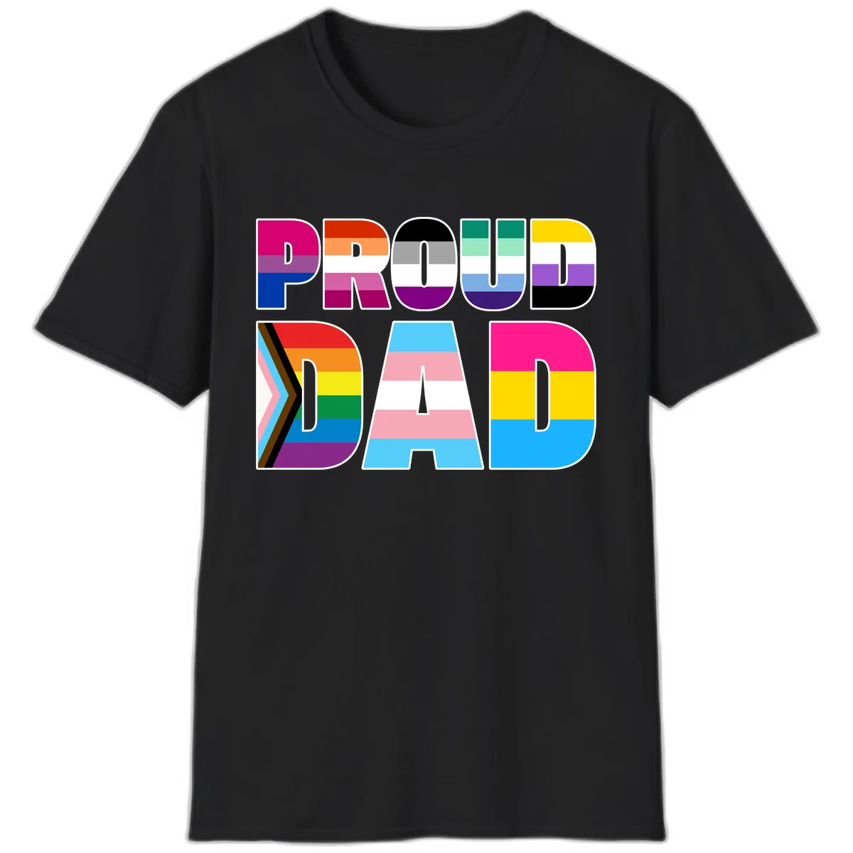 Pride Dad Colorful Letters T-Shirt in Black