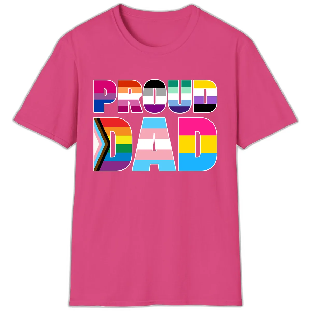 Pride Dad Colorful Letters T-Shirt in Heliconia