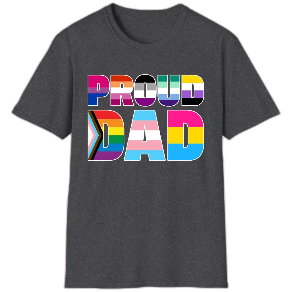 Pride Dad Colorful Letters T-Shirt in Dark Heather