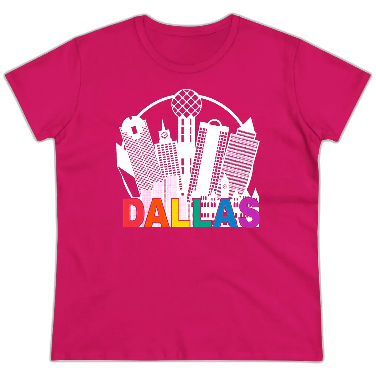 Dallas Skyline Pride Ladies Tee in Heliconia