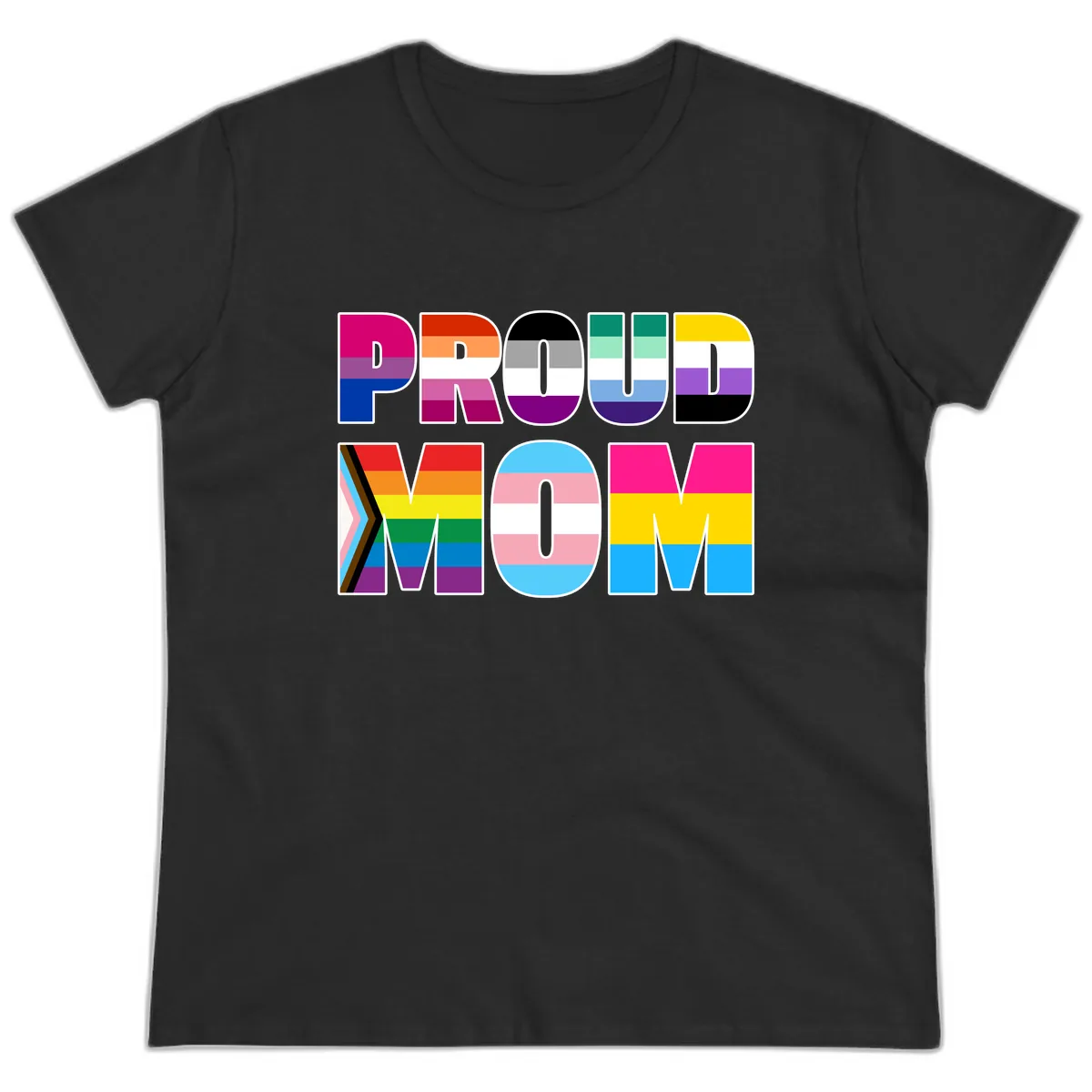 Proud Moments Rainbow Typography Ladies Tee in Black