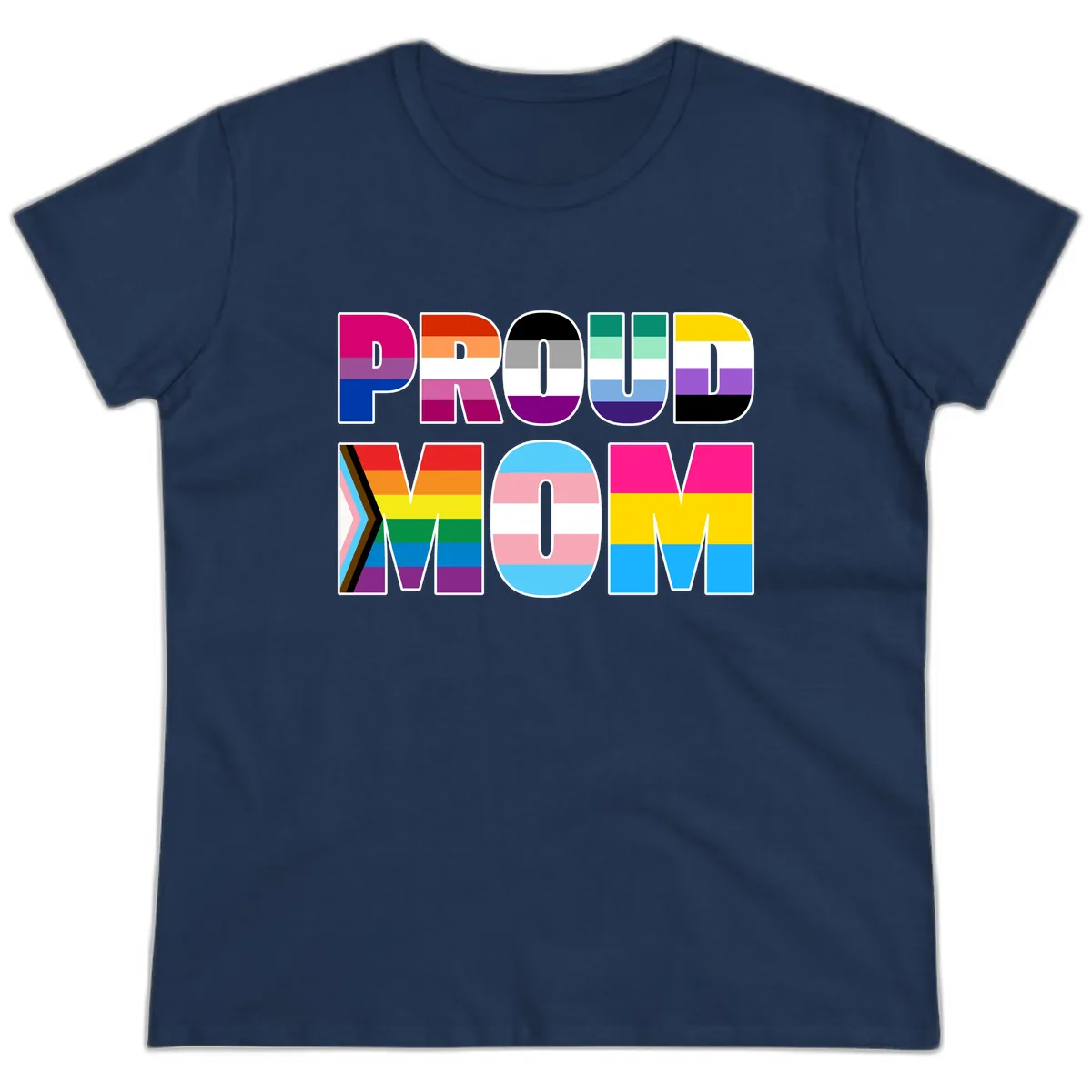 Proud Moments Rainbow Typography Ladies Tee in Navy