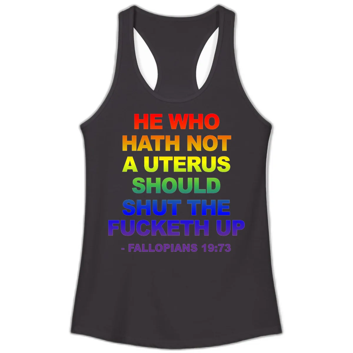 He Who Hath Not A Uterus Rainbow Ladies Tank in Black