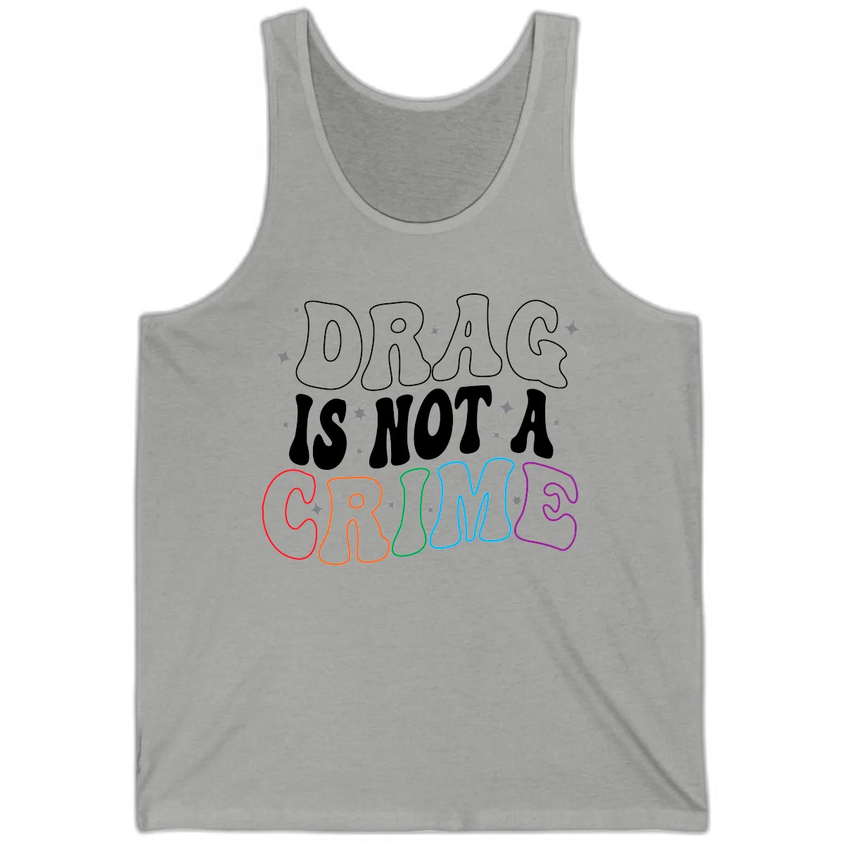 Drag Is Not A Crime Rainbow Pride Tank in Athletic Heather
