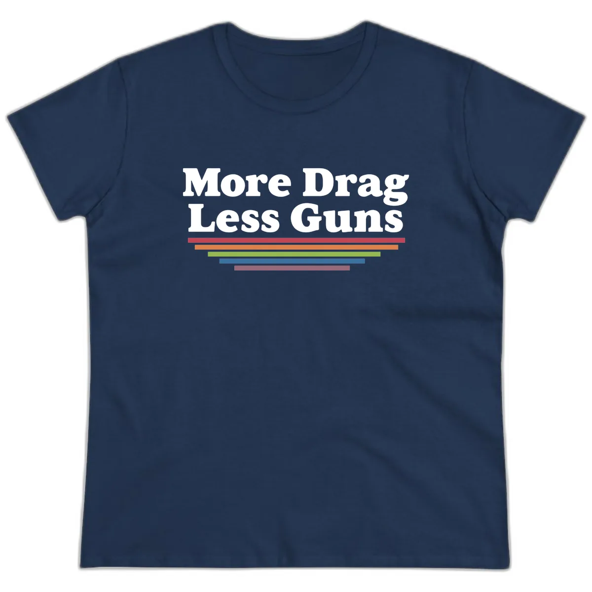 More Drag Less Guns Ladies Tee in Navy