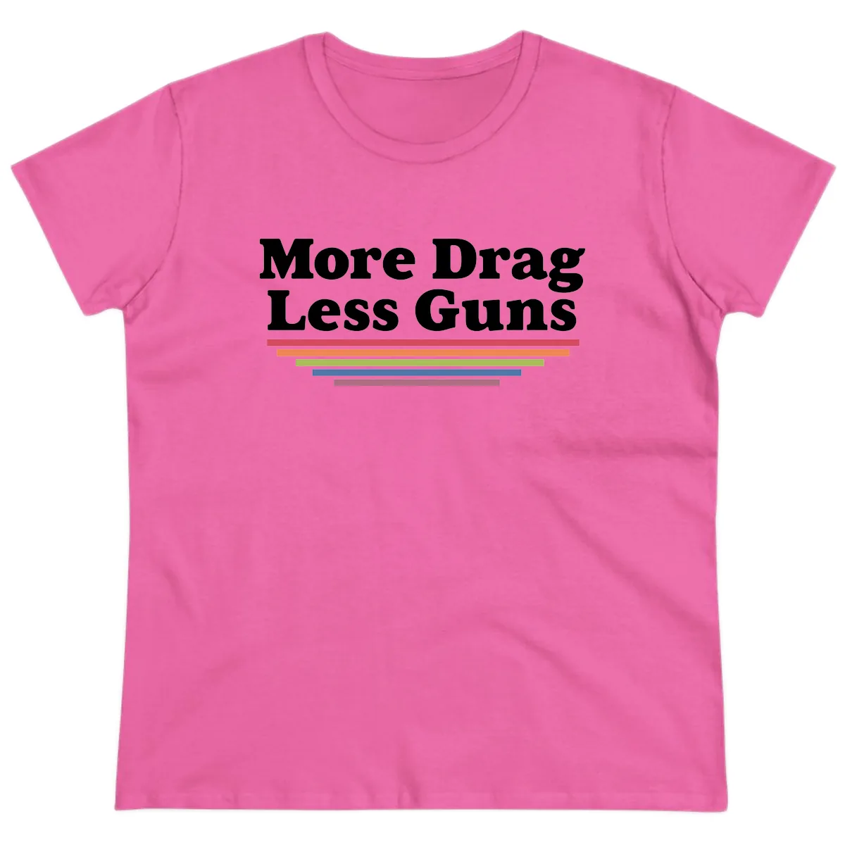 More Drag Less Guns Ladies Tee in Azalea