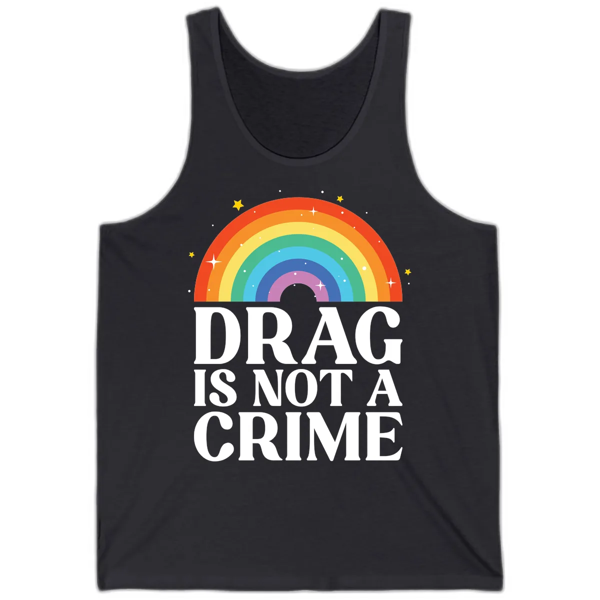 Drag Is Not A Crime Pride Rainbow Tank in Dark Grey