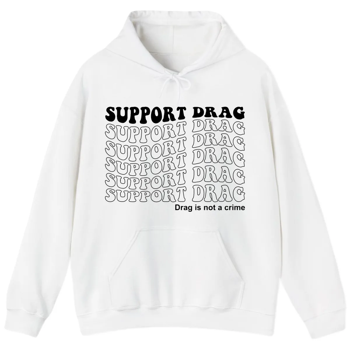 Support Drag Repeating Text Design Hoodie in White