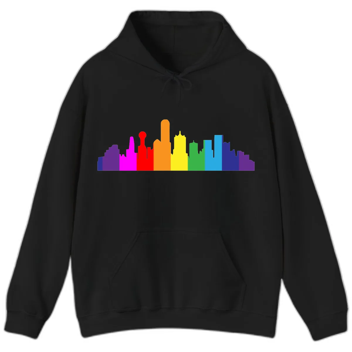Rainbow City Skyline Pride Hoodie in Black
