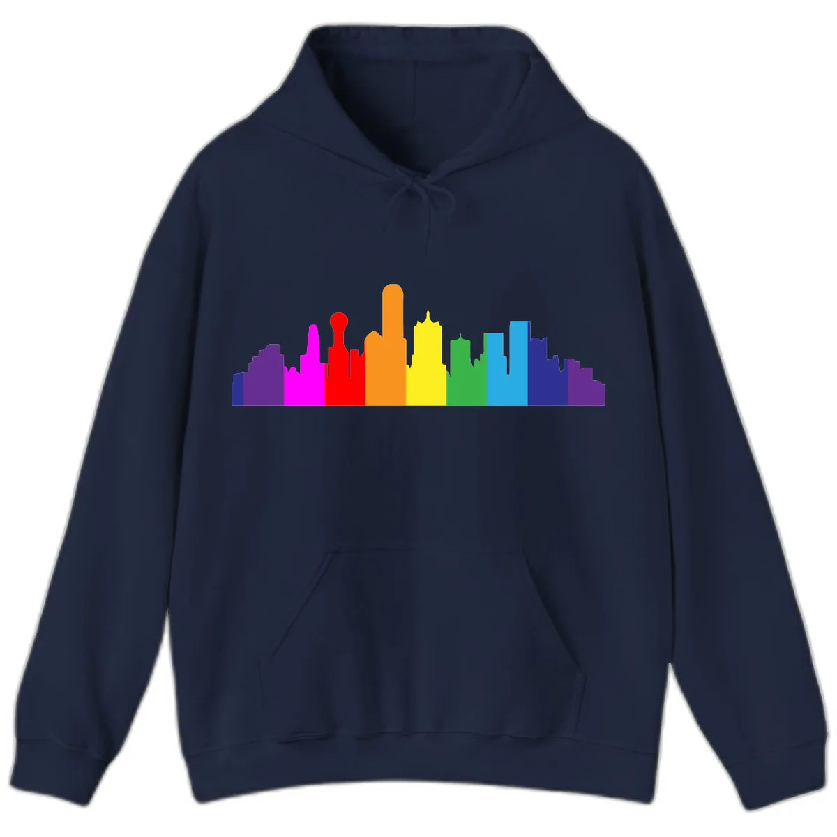 Rainbow City Skyline Pride Hoodie in Navy