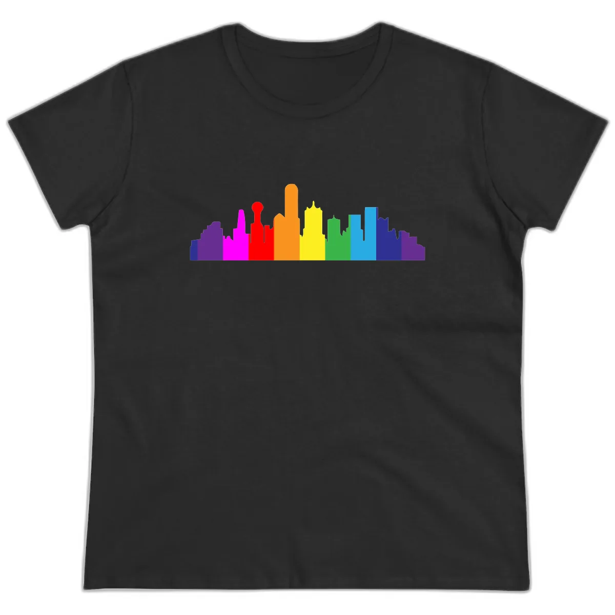 Rainbow City Skyline Pride Ladies Tee in Black