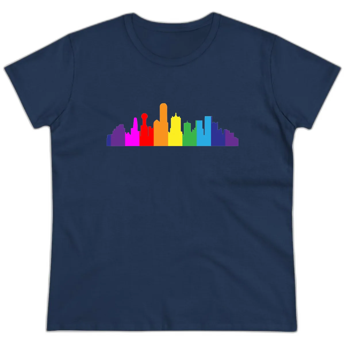 Rainbow City Skyline Pride Ladies Tee in Navy