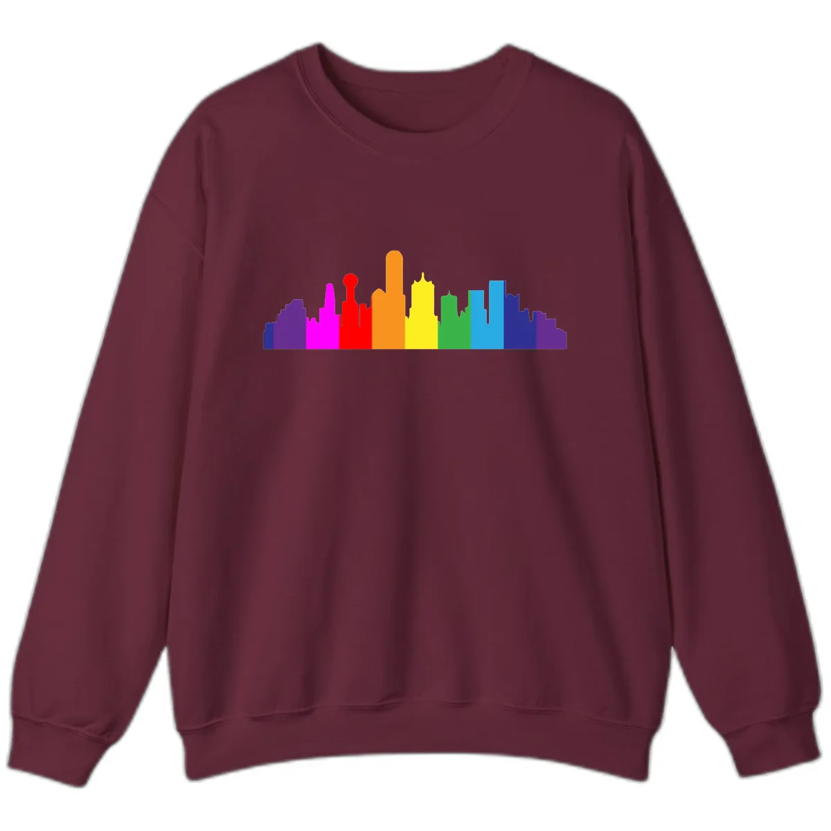 Rainbow City Skyline Pride Sweatshirt in Maroon