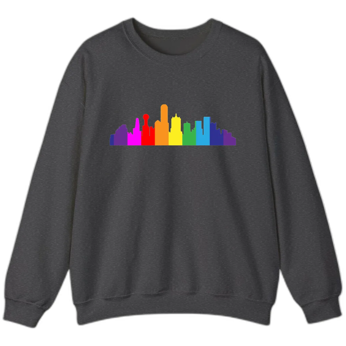 Rainbow City Skyline Pride Sweatshirt in Dark Heather