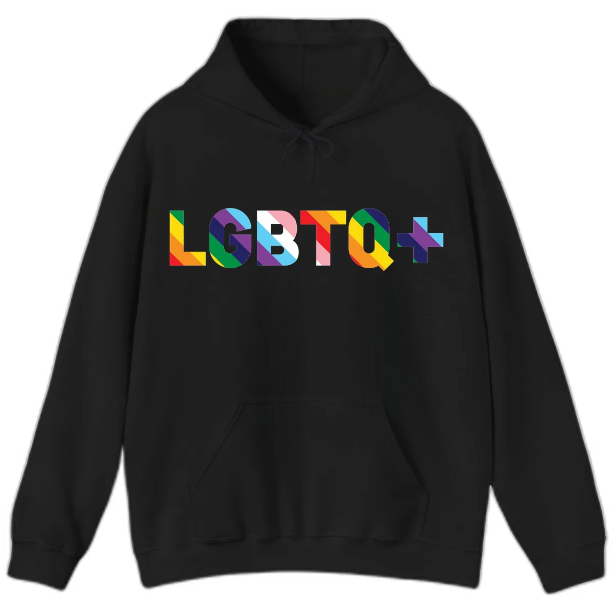 LGBTQ+ Pride Letters Colorful Design Hoodie in Black
