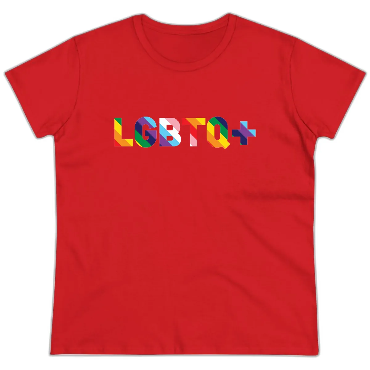 LGBTQ+ Pride Letters Colorful Design Ladies Tee in Red