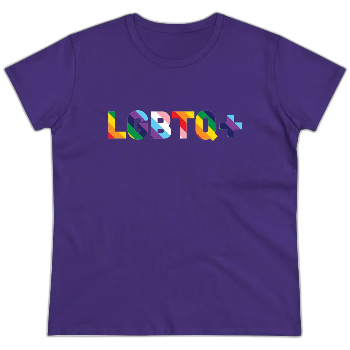 LGBTQ+ Pride Letters Colorful Design Ladies Tee in Purple