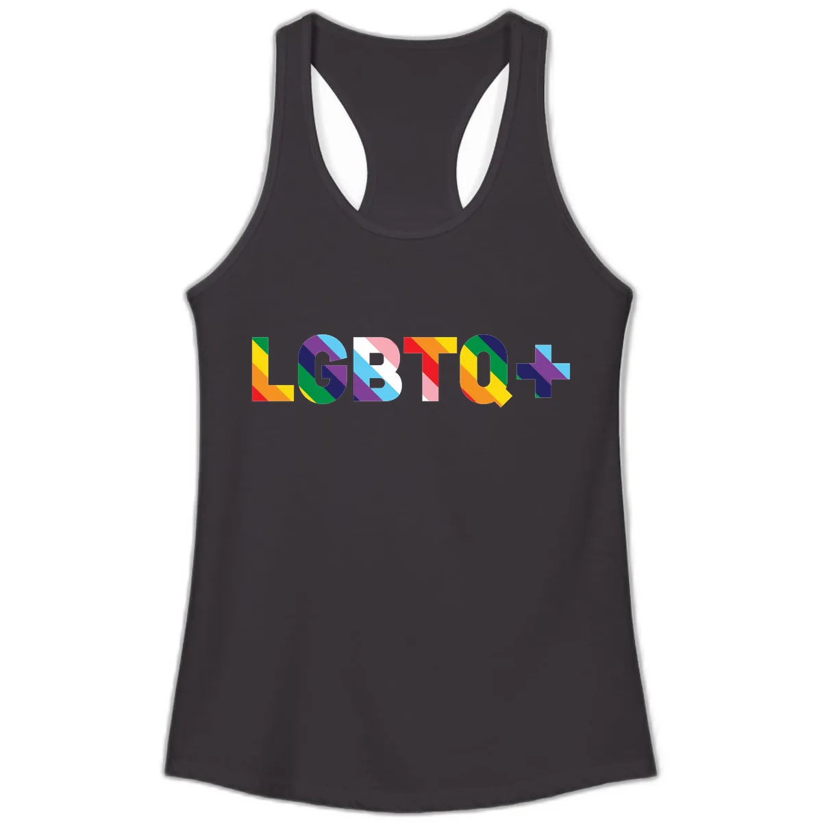 LGBTQ+ Pride Letters Colorful Design Ladies Tank in Black