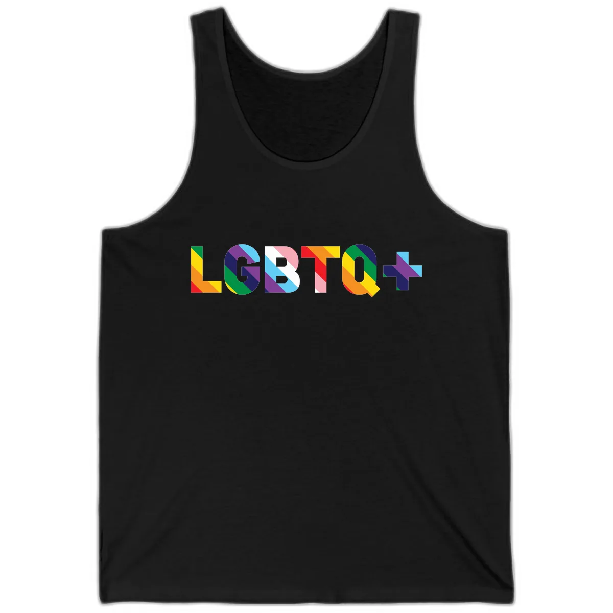 LGBTQ+ Pride Letters Colorful Design Tank in Black