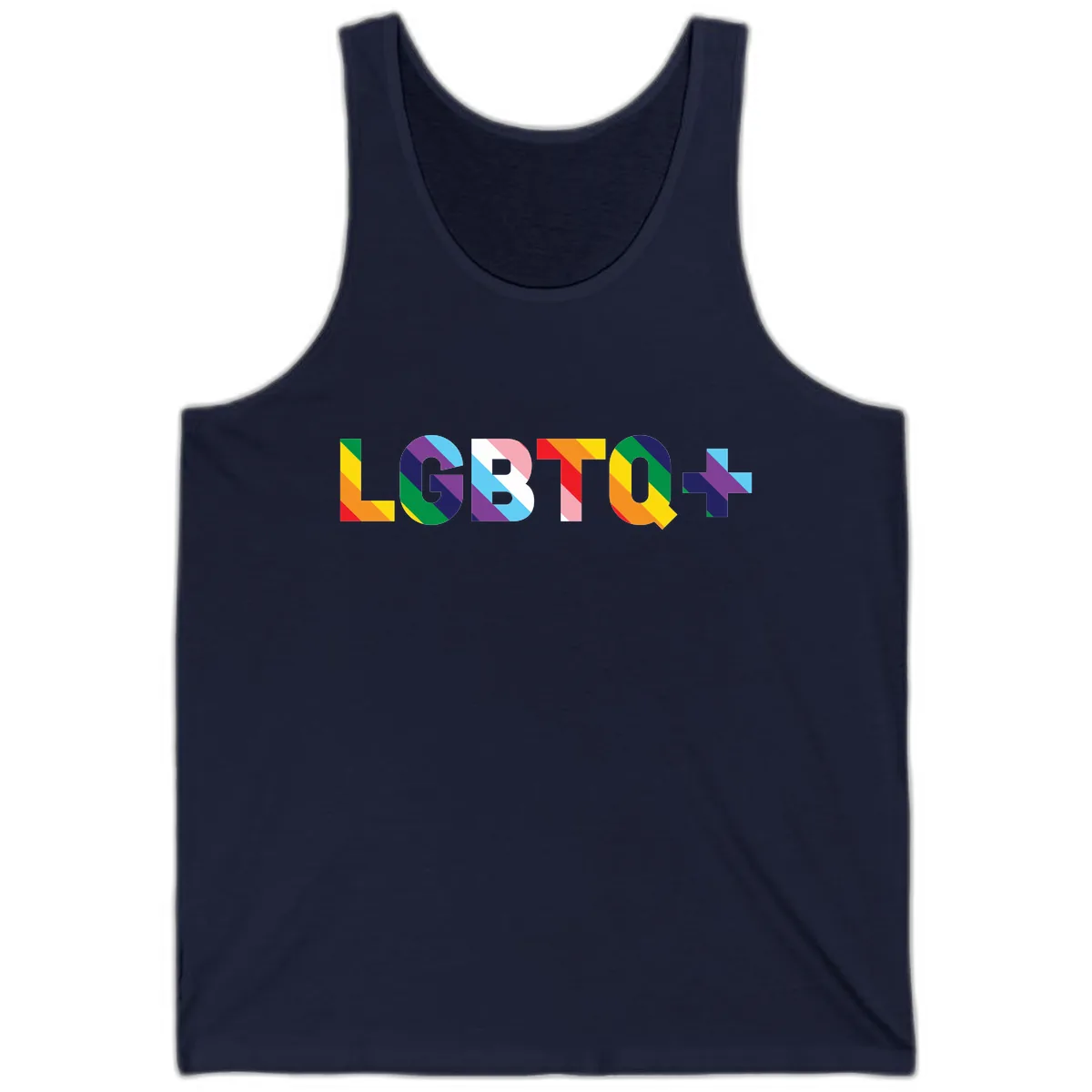 LGBTQ+ Pride Letters Colorful Design Tank in Navy