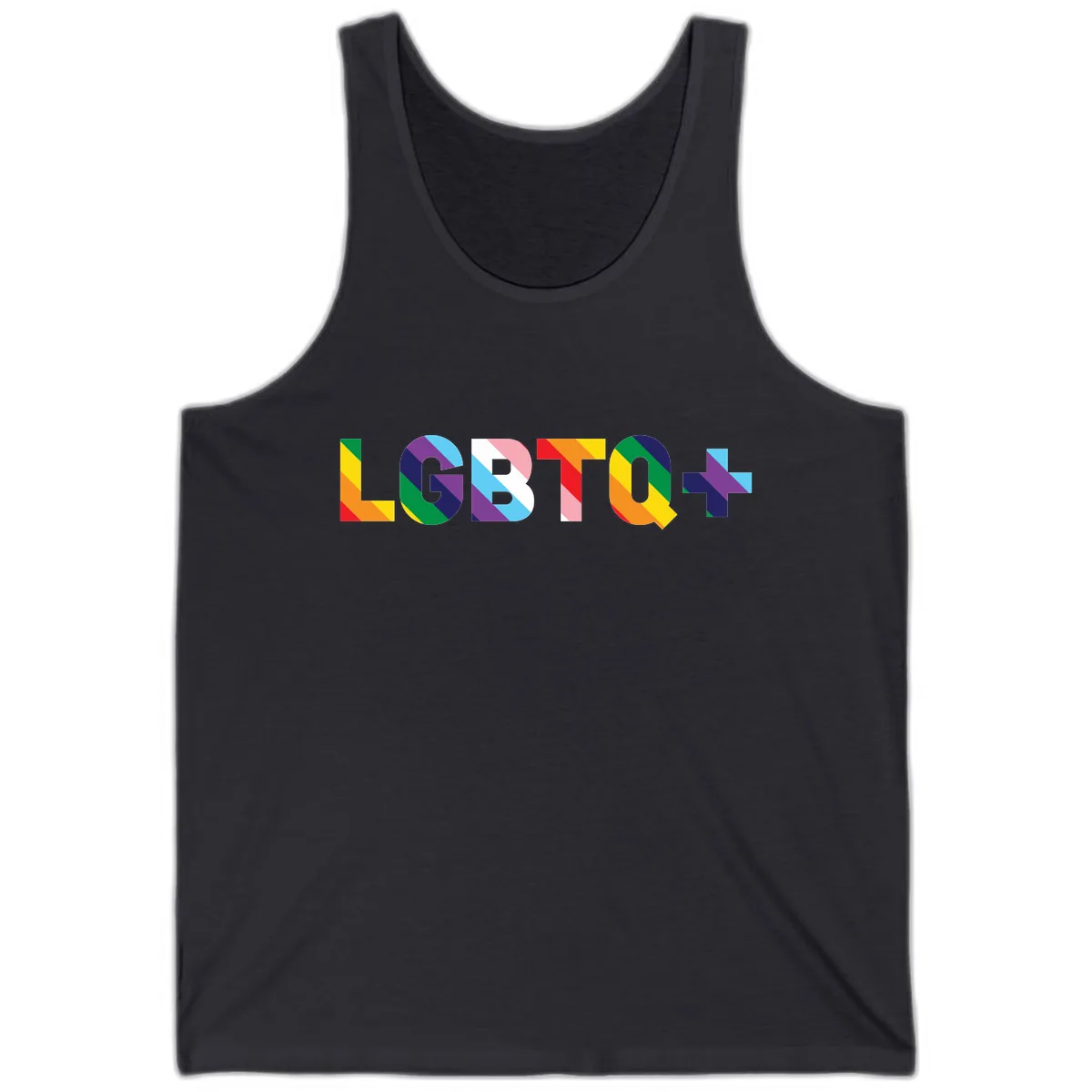 LGBTQ+ Pride Letters Colorful Design Tank in Dark Grey