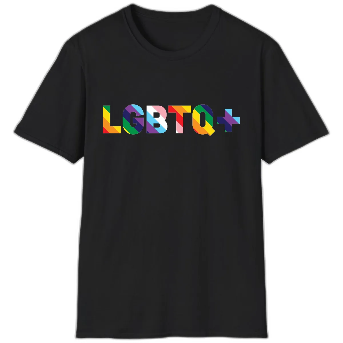 LGBTQ+ Pride Letters Colorful Design T-Shirt in Black