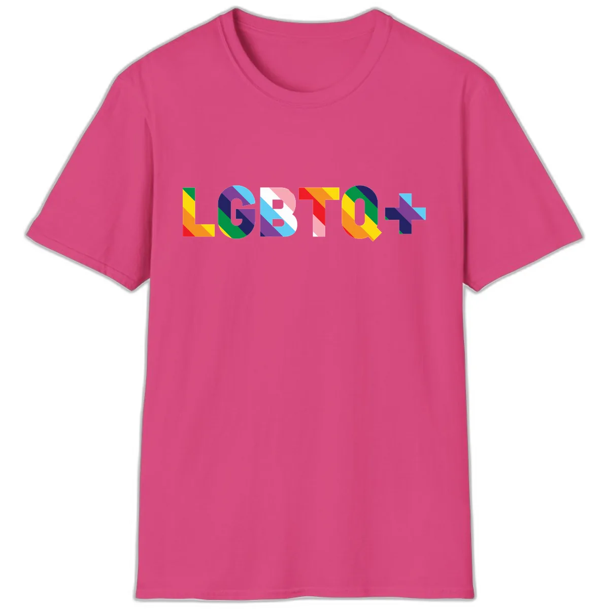 LGBTQ+ Pride Letters Colorful Design T-Shirt in Heliconia